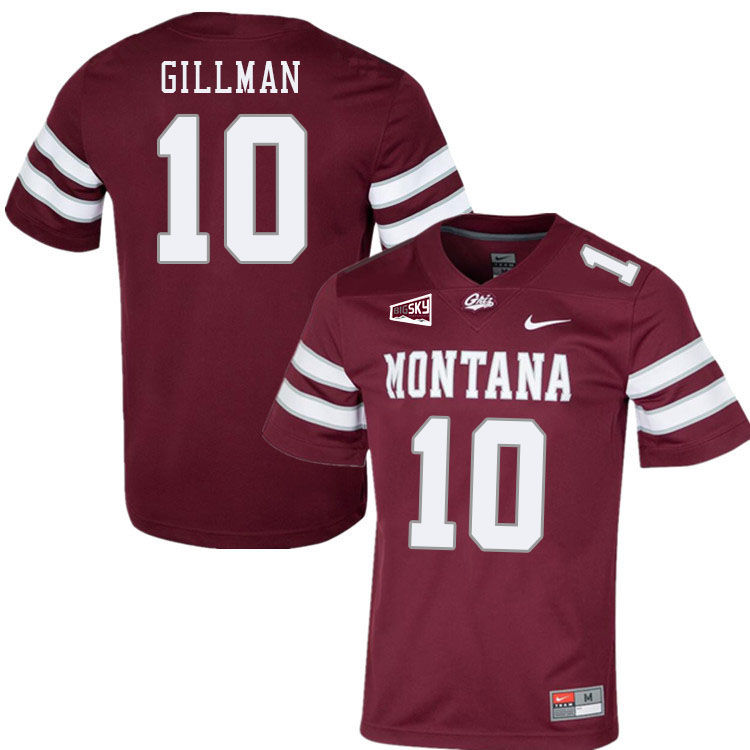 Montana Grizzlies #10 Eli Gillman College Football Jerseys Stitched Sale-Maroon